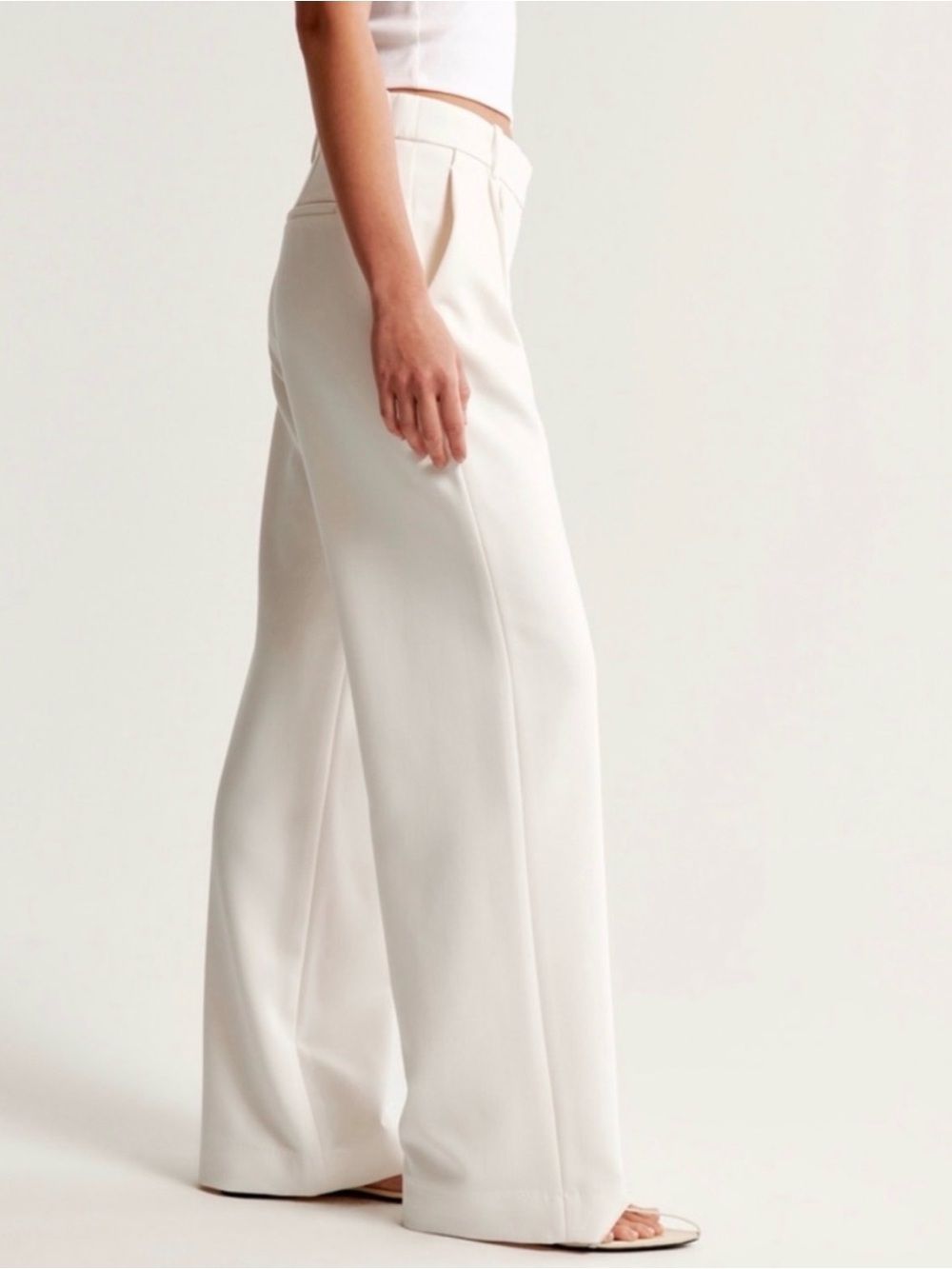 Abercrombie & Fitch Cream Wide-Leg Trousers
